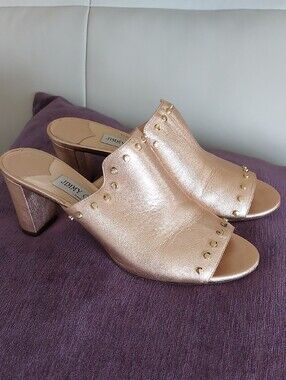 Jimmy Choo Rose Gold Metallic Studded Slide Mules